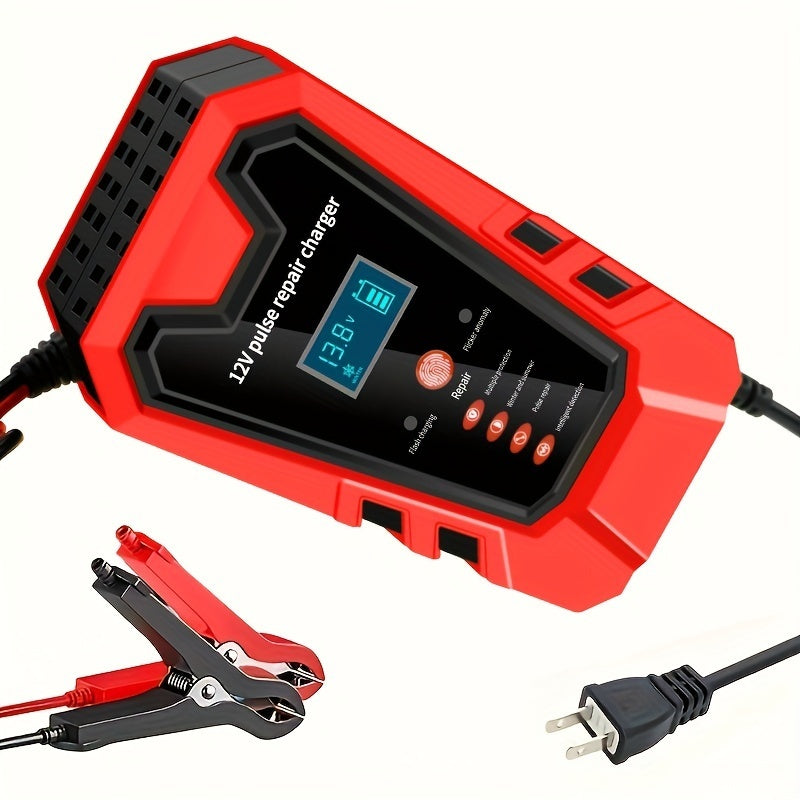 Smart 12V Car Battery Charger And Motorcycle Battery Maintainer, Easy To Operate, Full Power Self-stop, LCD Display, Battery Temperature Compensation, Without Battery