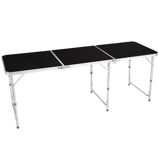6ft Black Outdoor Folding Table Aluminum Alloy Rectangular 50kg Tri-fold Tabletop