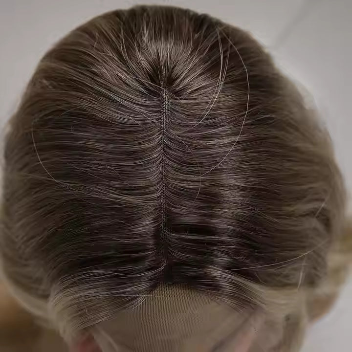 European And American Fashion T-shaped Lace Gold Gradient Wavy Curly Hair Wigs Shipped From Warehouse